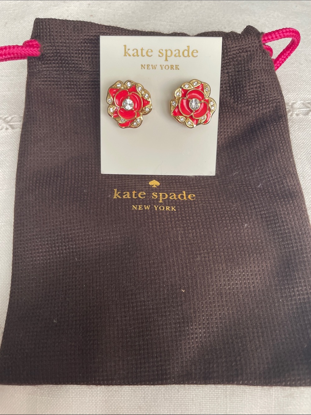kate spade Pink Floral Crystal Stud Earrings With Dust Bag NWT
